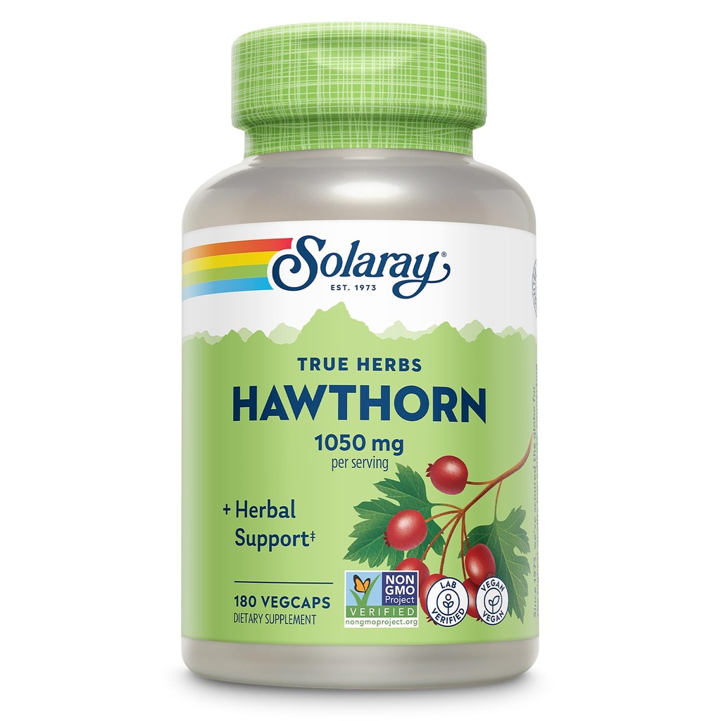 SOLARAY Hawthorn Berry Capsules 1050 mg - ハーブサポート - 全体的なウェルネスサポートのためのホーソーンベリーサプリメント - 全ベリー、ビーガン、非GMO、60日保証、90のサービング、180 VegCaps