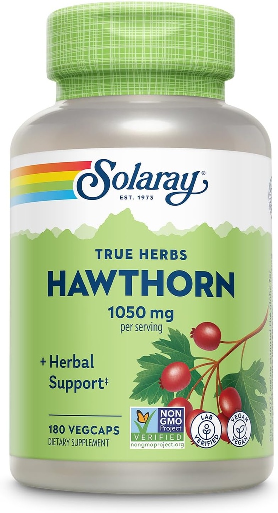 SOLARAY Hawthorn Berry Capsules 1050 mg - ハーブサポート - 全体的なウェルネスサポートのためのホーソーンベリーサプリメント - 全ベリー、ビーガン、非GMO、60日保証、90のサービング、180 VegCaps