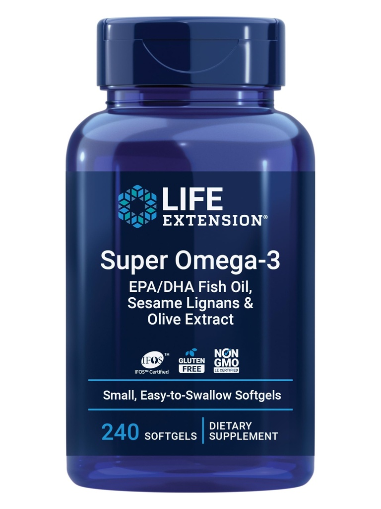 ライフエクステンションスーパーオメガ-3 EPA / DHAフィッシュオイル、セサメリガンズ&オリーブエキス - 心臓の健康、脳の健康、炎症の健康サポート、グルテンフリー、スワロー、非GMO、240ソフトゲルに簡単