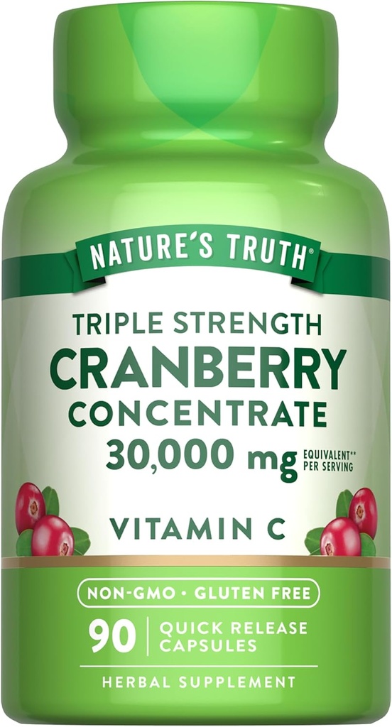 Nature's Truth Cranberry Concentrate Pills 30,000mg | Plus Vitamin C | トリプルフォースサポートカプセル | 非GMO&グルテンフリーサプリメント