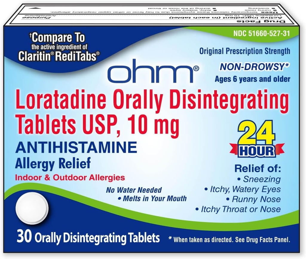Ohm Loratadine 10 mgアレルギー薬 - 非眠気オールデーアレルギー救済、24 時間抗ヒスタミン薬、経口的にタブレットを崩壊させる、年齢6と最大30カウントのための効果的な救済
