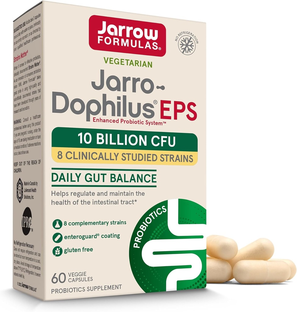 JarrowフォーミュラJaro-Dophilus EPSプロバイオティクス10億CFU、腸管サポートのための栄養補助食品、女性と男性のための腸の健康サプリメント、60ベジギーカプセル、30日の供給
