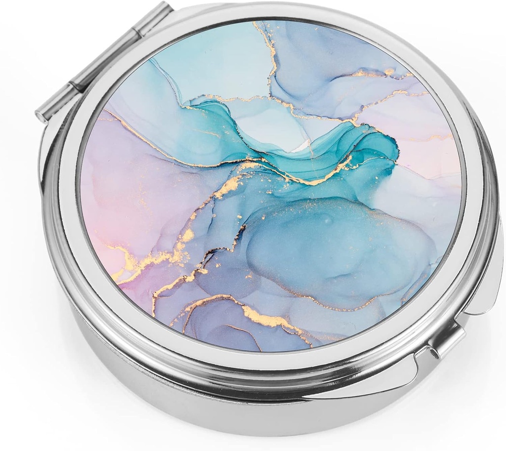 鏡のポケットが付いているDynippyの丸薬箱3のコンパートメントの薬の箱のビタミンの丸薬のオルガナイザーおよび旅行(円形、銀青い大理石)