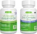 VESIsorb Ubiquinol-QH + 亜鉛複合バンドル 不妊症、高速機能アドバンストCoQ10 100mg + 25mg ケレート亜鉛、Igennus