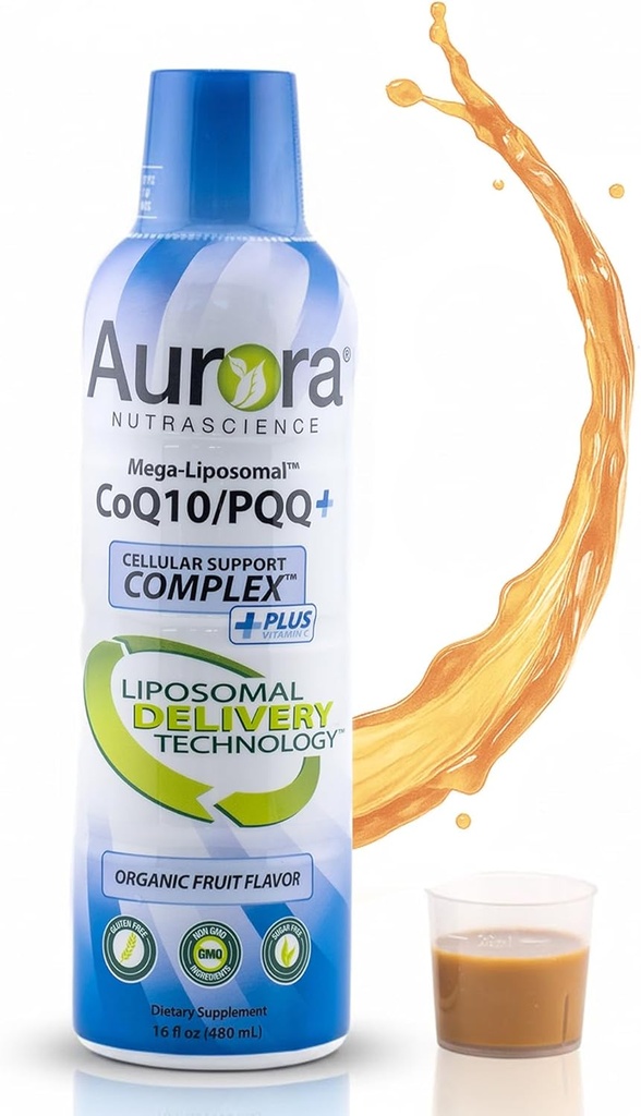 Aurora Nutrascience Mega-Liposomal CoQ10、PQQ&ビタミンC、エネルギーとセルラーサポート、グルテンフリー、非GMO、砂糖無料、いちご、32サービング、16 fl oz