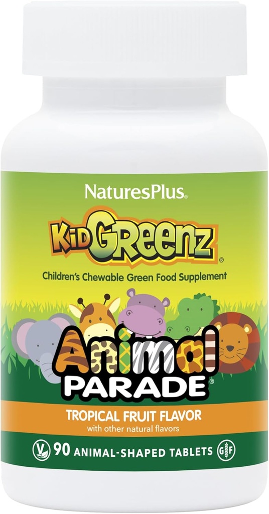 NaturesPlus動物パレードKidGreenz、トロピカルフルーツフレーバー - 90アニマルシェイプ、Chewable錠 - 2のパック - Broccoli&ほうれん草付き - ベジタリアン、グルテンフリー - 180 Totalサービング