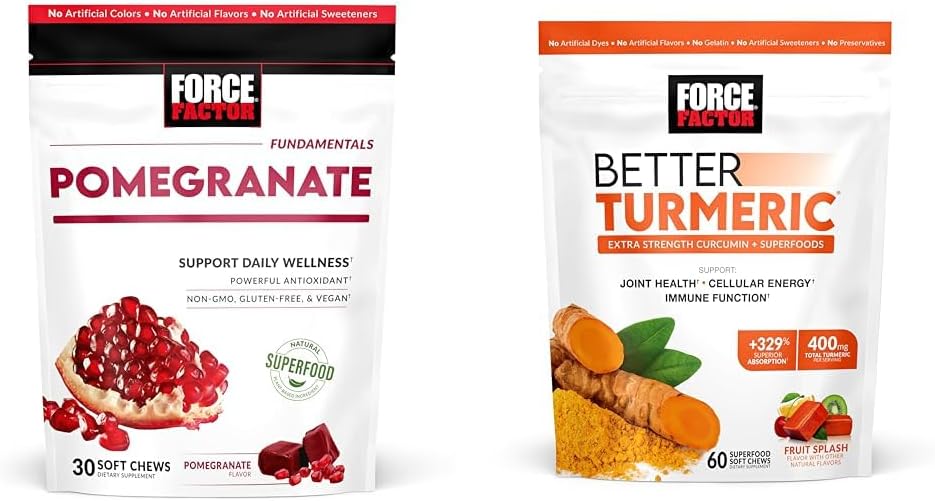 Force Factor Pomegranate Chews for Healthy Aging & Better Turmeric Joint Support, 60 Soft Chews