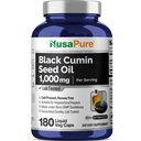 NusaPureブラックシードオイル1,000mg/サービング180Softgelカプセル(非GMO、ベジタリアン)冷圧バージンニゲラサティバ。 ヘキサンフリー
