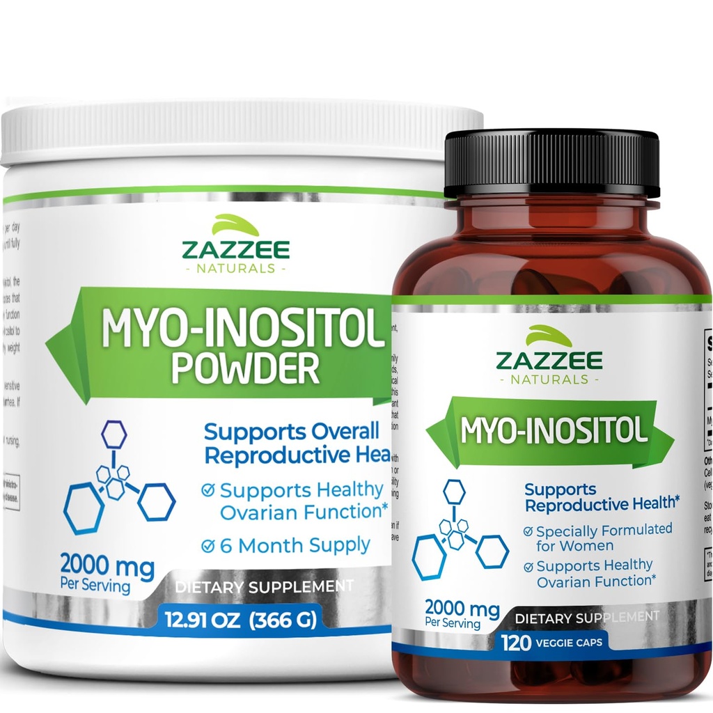 Zazzee Myo-InositolカプセルとMyo-Inositolパウダー、100%ピュア、プレミアムグレード、ビーガン、非GMO、オールナチュラル