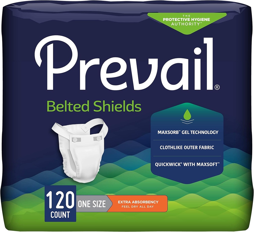 Prevail Incontinenceの男女兼用のベルト付きシールド、男性と女性のための使い捨て大人のベルト付きシールド - 余分吸収 - 120カウント(30の4パック)
