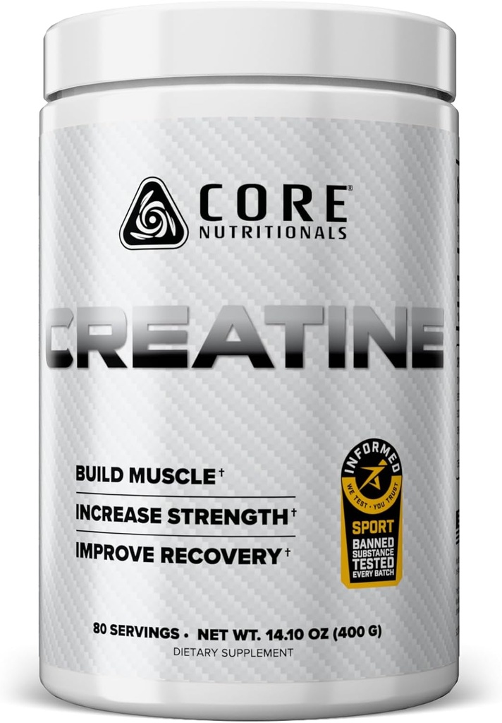 Core Nutritionals Creatine Monohydrate | Increase Strength, Build Muscle, Improve Recovery | 5g Creatine | 80 Servings (Unflavored)