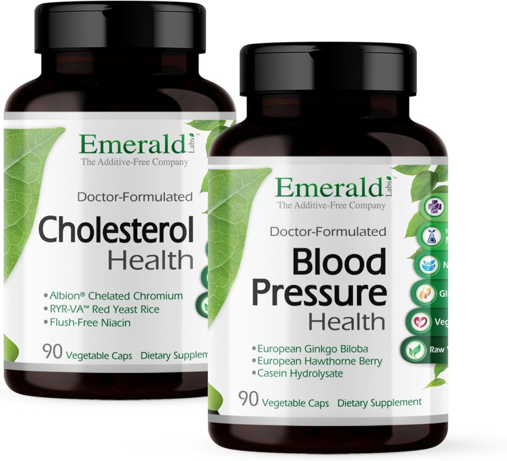 EMERALD LABSコレステロールの健康(90キャップ)と血圧の健康(90キャップ) - サポート心臓と循環器系 - 正常な範囲で血圧レベルをサポート - グルテンフリー - 30日間供給