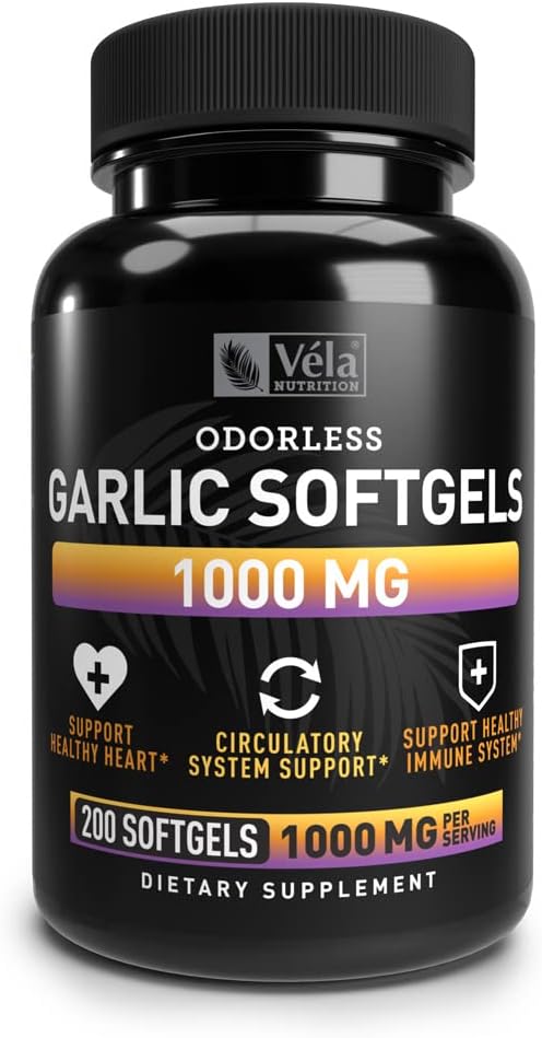 無臭のニンニクのサプリメント | 給餌ごとに1,000mg | サポート心臓の健康、循環および免疫システム | GMP認定、非GMO、3rdパーティテスト済み | 200カプセル