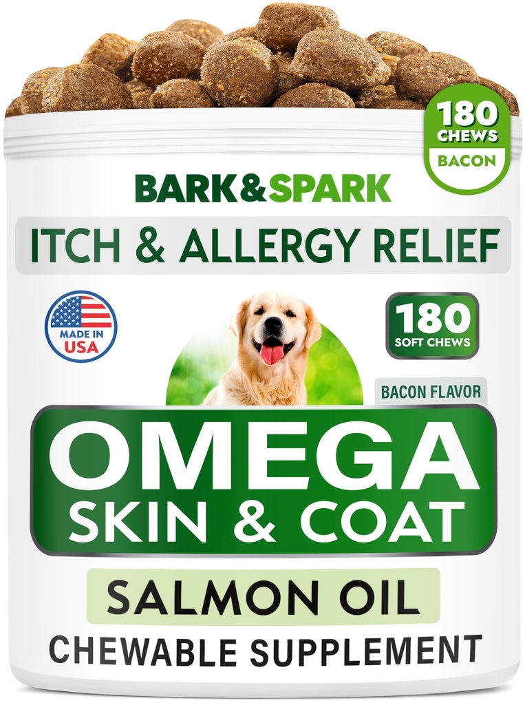 犬と猫のためのオメガ3 - 180魚油は、犬のシーディング、皮膚アレルギー、イッチリリーフ、ホットスポットトリートメント - 関節の健康 - 皮膚とコートサプリメント - EPA&DHA脂肪酸 - サーモンオイル - ベーコン