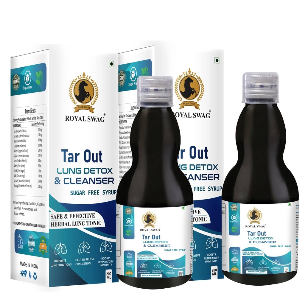 ROYAL SWAG Ayurveda Tar Out Syrup Lungs Detox Sugar Free (200 ml) Lungs から Tar を取り除きます 煙 & Air Pollution Herbal Syrub から Lung と Mucus Remover から毒素を取り除きます