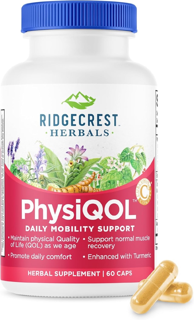 Ridgecrest Herbals PhysiQOL, Herbal Supplement with Boswelia and Tumeric (60 Vegan Caps, 30 Serv)