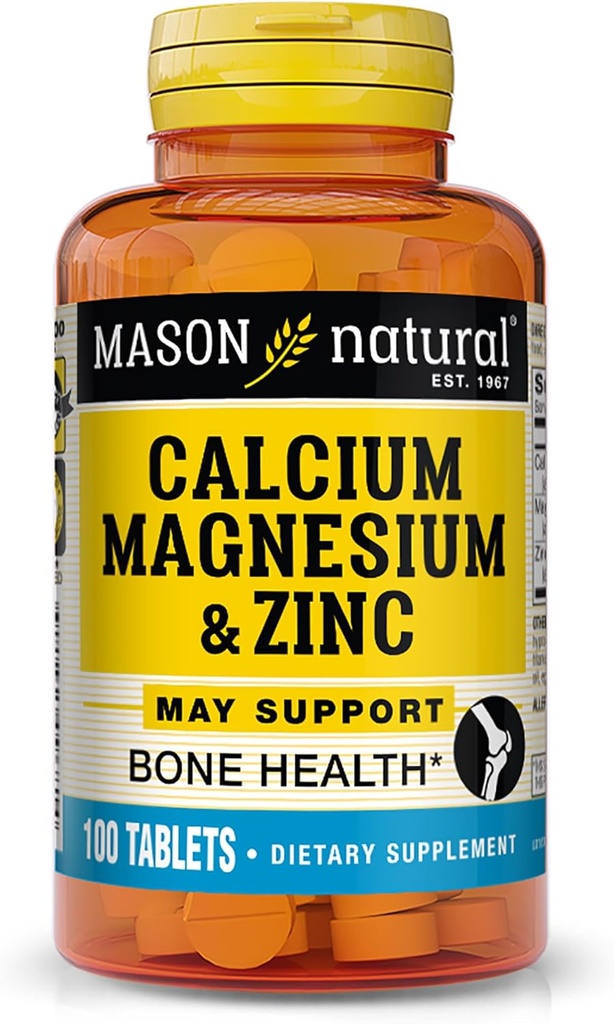 Mason Natural Calcium Magnesium & Zinc, 100,Day Supply, Supports Normal Bone Health & Immune System Booster, 1 Pack