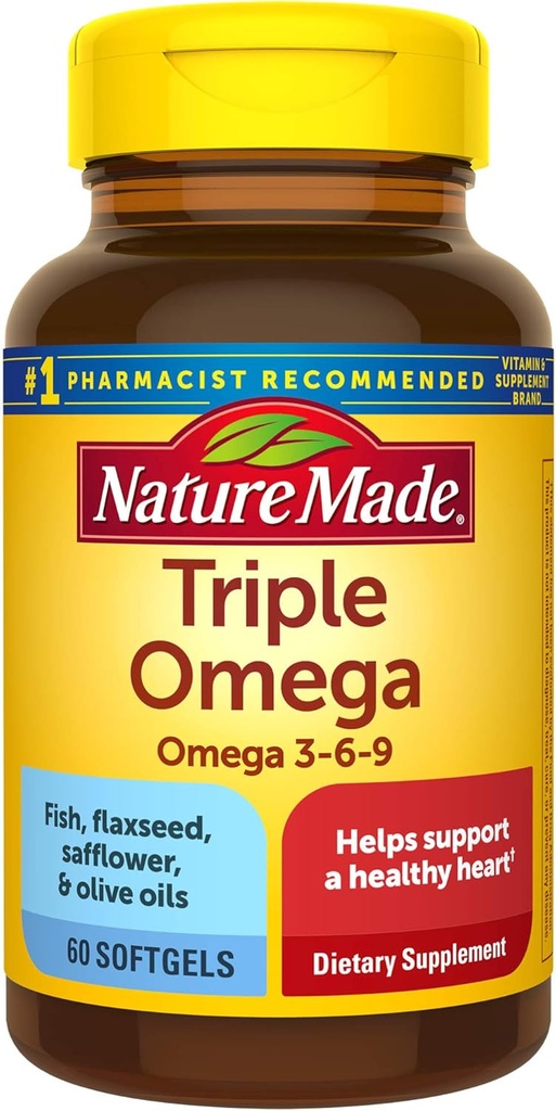 Nature Made Triple Omega 3-6-9, 60 Softgels, Omega Supplement for Heart Health (パック3)