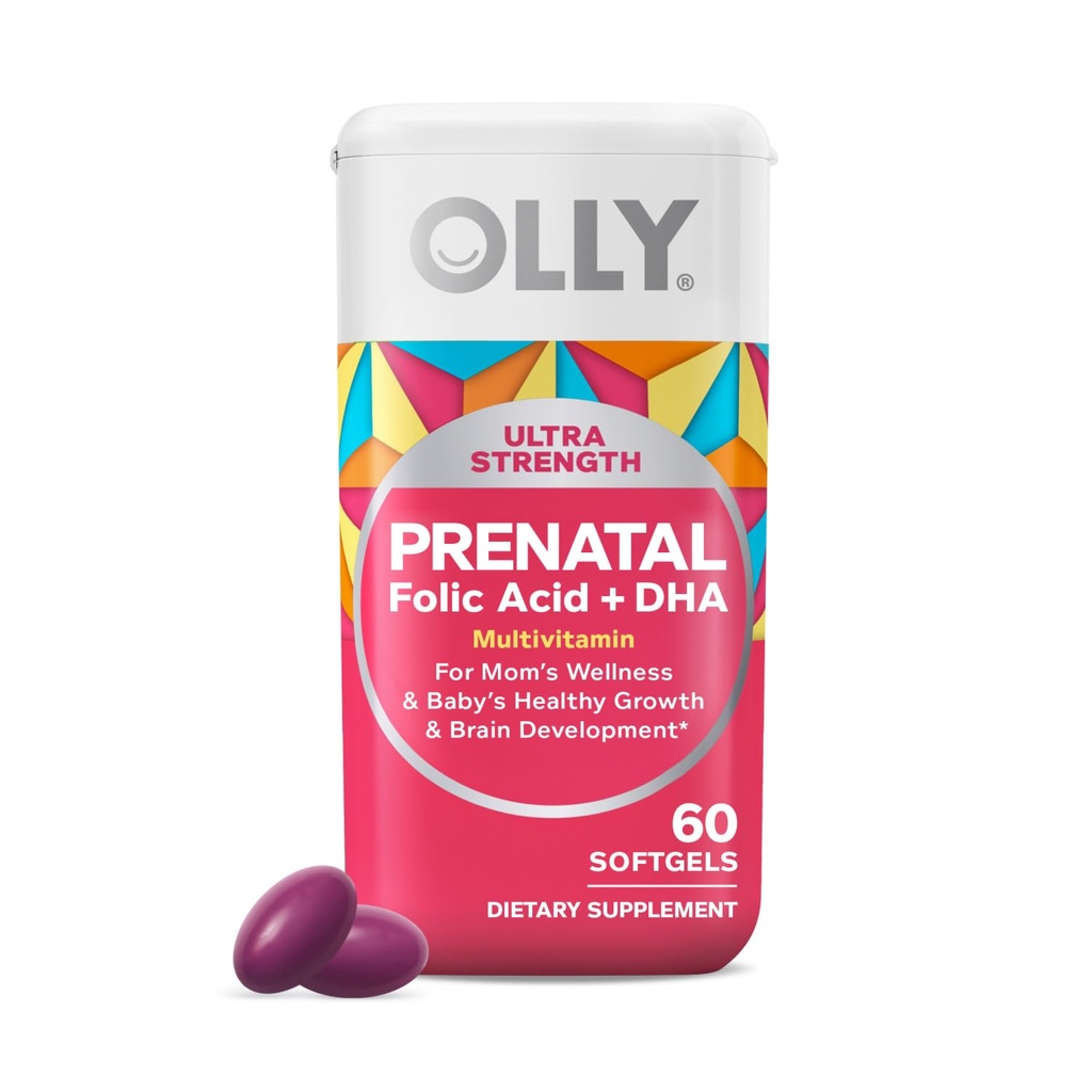 OLLY の超強さのプレナタールの Multivitamin の Softgels、サポート健康な成長、頭脳の開発、鉄、葉酸、DHA、ビタミン C、E、30 日の供給-60 の計算