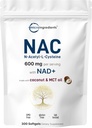 NAC 600mg with NAD+, 300 Softgels | N-Acetyl L-Cysteine + ニコチンアミド + MCT オイル | 細胞エネルギー・酸化防止サポート | クリーンラベル