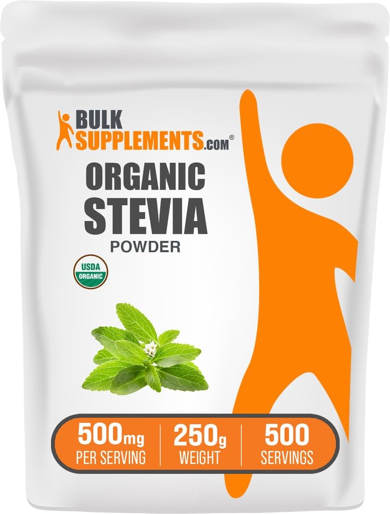 BulkSupplements.com 有機ステビアパウダー - 純粋な甘味料、ステビア葉、ハーブサプリメントから供給 - ビーガン&グルテンフリー、給食当たり500mg、250g(8.8オンス)(パッケージ1)