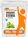 BulkSupplements.com 有機ステビアパウダー - 純粋な甘味料、ステビア葉、ハーブサプリメントから供給 - ビーガン&グルテンフリー、給食当たり500mg、250g(8.8オンス)(パッケージ1)