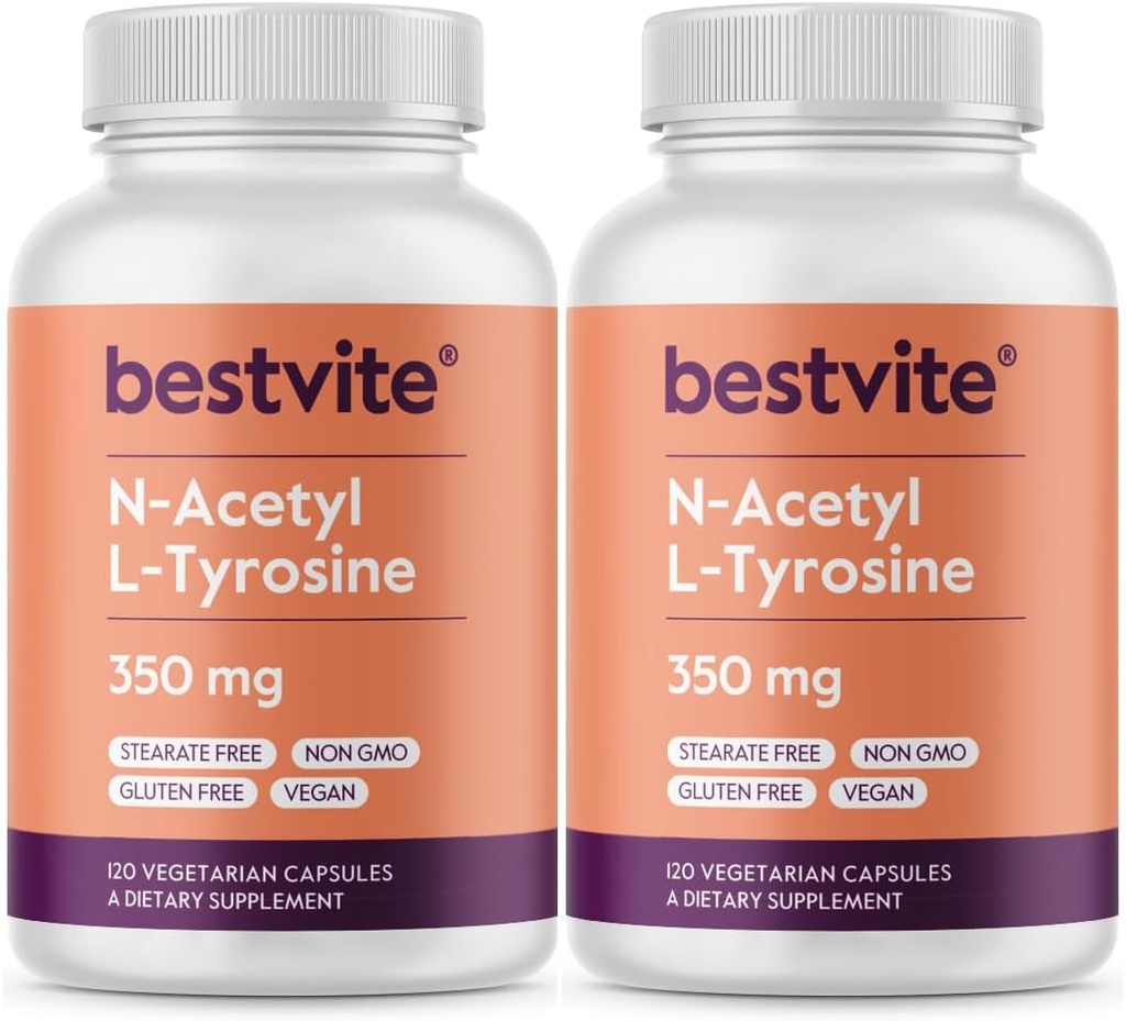 BESTVITE N-Acetyl L-Tyrosine 350mg (NALT) (240カプセル) (120 x 2) - Stearatesなし - 非GMO - グルテンフリー