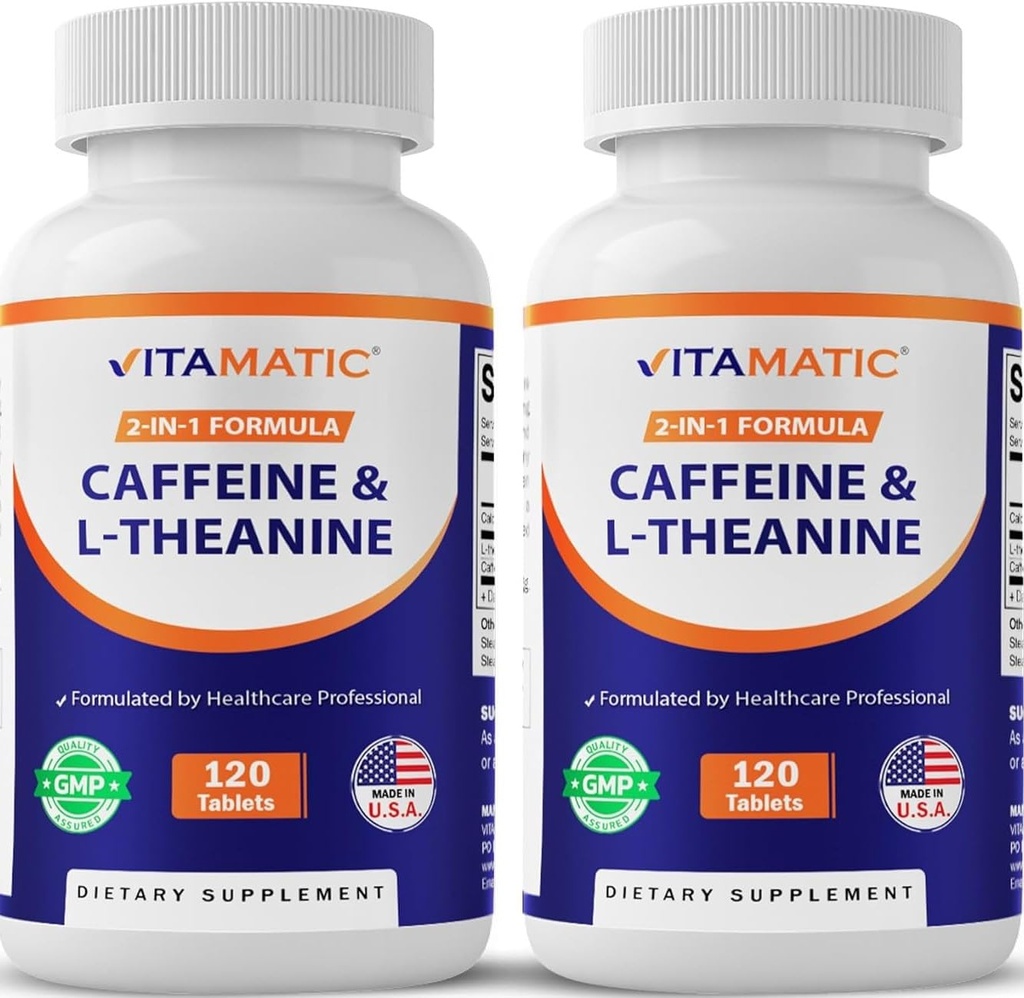 L-テアニンとバイタマティックカフェインピル - タブレットあたり300mg - 120ベジタリアンタブレット(パック2、合計240錠)
