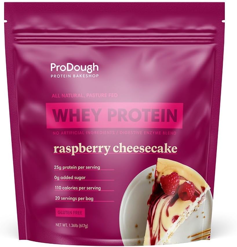 ProDough グルメ Whey Isolate 加水化プロテインパウダー シェイク ミックス - 簡単に消化酵素ブレンド、25g タンパク質/サービング、天然成分、グルテンフリー、Keto フレンドリー (ラズベリー チーズケーキ)