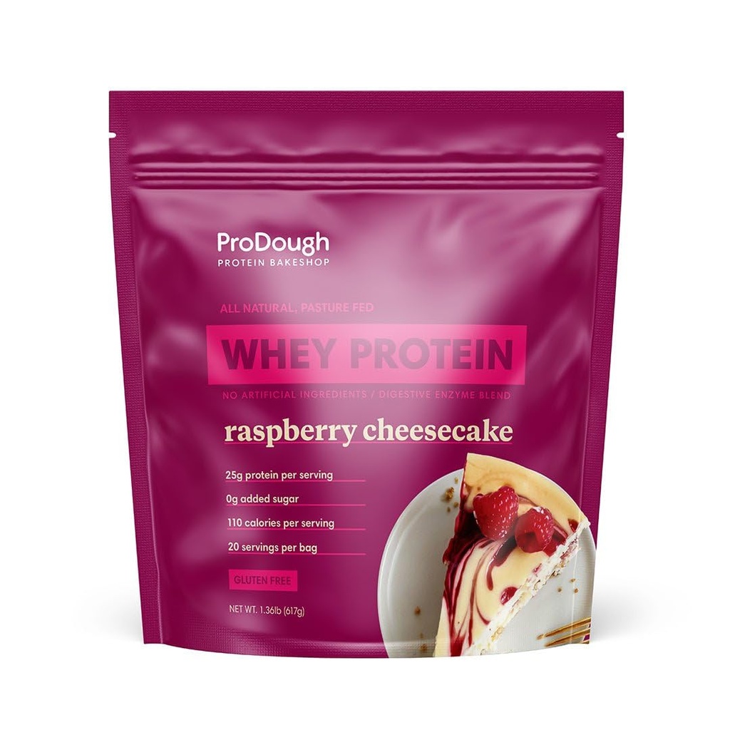 ProDough グルメ Whey Isolate 加水化プロテインパウダー シェイク ミックス - 簡単に消化酵素ブレンド、25g タンパク質/サービング、天然成分、グルテンフリー、Keto フレンドリー (ラズベリー チーズケーキ)