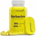 Berberine 500mg HCL抽出物 - Berberis Aristata Vulgaris、180ベジタリアンカプセル、全体的なウェルビーイングのための消化器用サプリメント、6ヶ月の供給、非GMO、サービングあたりの1000mg、GMP認証、米国メイド