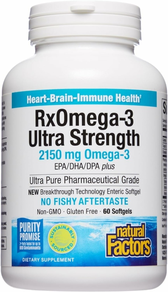 Natural Factors RxOmega-3 Ultra Strength - Dietary Supplement for Brain & Heart Health Support - Eye Health Supplement with EPA & DHA - Supplement with Omega-3 Fatty Acids - 60 Softgels (30 Servings)