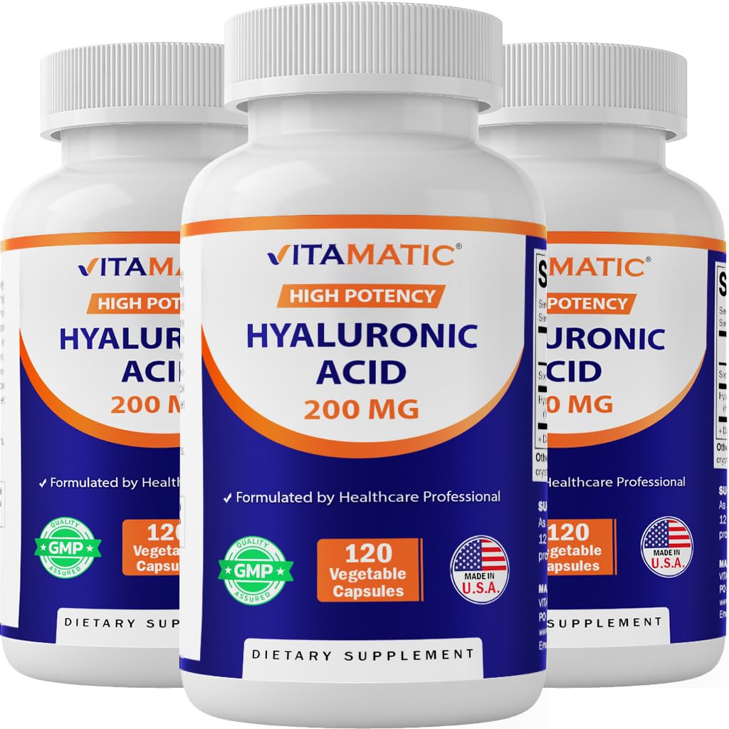 Vitamatic 3のパックのHyaluronicの酸は200mg -サポート健康な結合ティッシュおよび接合箇所-Youthfulの健康な皮-合計360のカプセルを補います