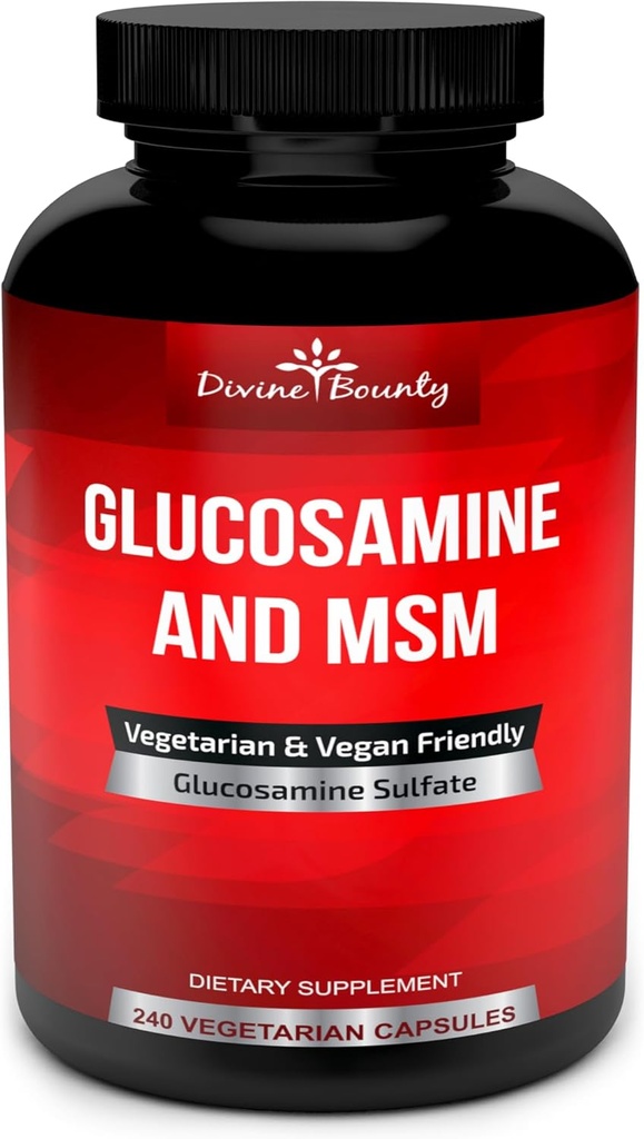 Divine Bounty Glucosamine Sulfate Supplement (2000mg per Serving) with MSM - 240 Small Vegetarian Capsules - No Shellfish or Harmful Additives