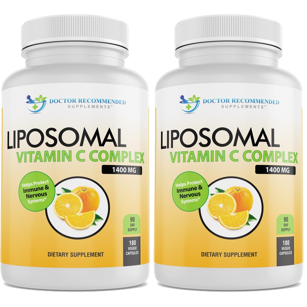 サービングごとのLiposomalのビタミンC 1400mg - 高吸収のアスコルビン酸、Lypo球形のビタミンCの複雑な免疫学サポート補足w/強力な酸化剤およびコラーゲンのブースター、(180の野菜の帽子2のパック)