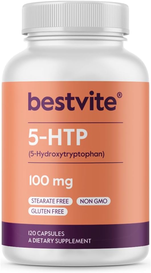 BESTVITE 5-HTP 100mg (120 カプセル) - いいえ せん断 - フローエージェントなし - 非GMO -グルテンフリー