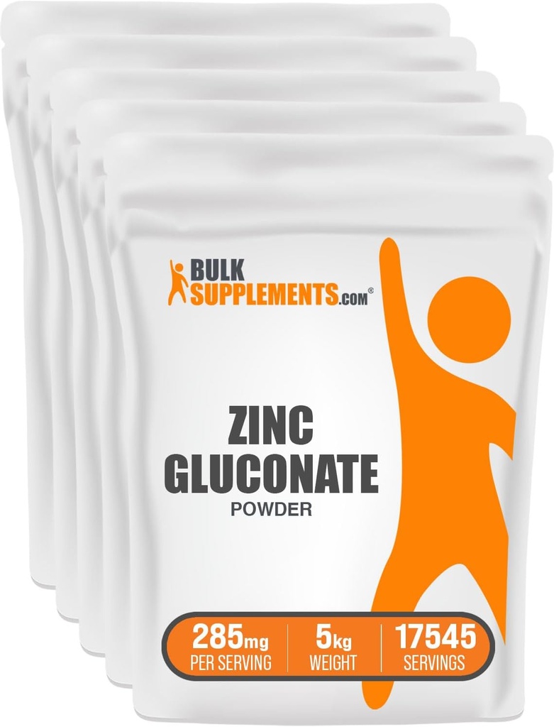 BulkSupplements.com亜鉛グルコネートパウダー - 亜鉛40mg、亜鉛パウダー - 免疫サポートのための亜鉛サプリメント - グルテンフリー、給餌あたり285mg、5kg(11lbs)(5のパック)