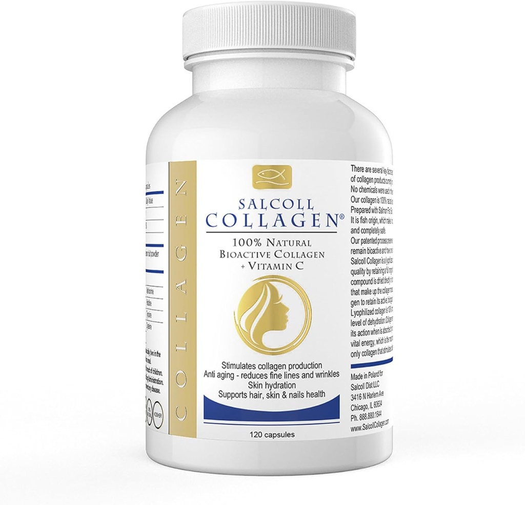 Salcoll Pure Marine Collagen Skin Capsules (120 Count) – Anti-Aging Supplement for Women & Men, Boosts Collagen, Reduces Wrinkles, Supports Skin, Hair & Nails with Hydration & Nourishment