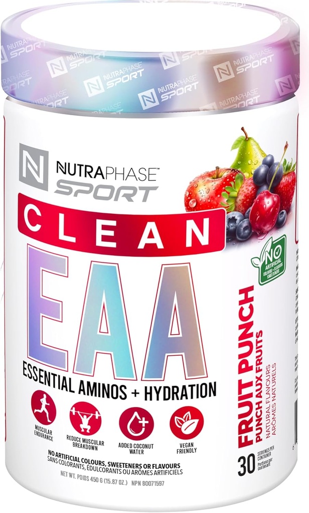 NutraPhase クリーン EAA, すべての自然, ビーガンフレンドリー, グルテンフリー, 驚くべき味, フルーツ パンチ