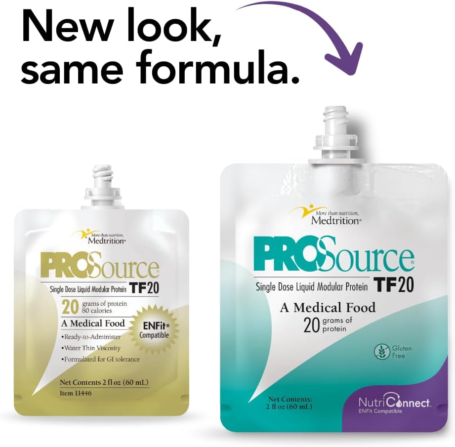 Medtrition NutriConnectTM ProSource® TF20 – ENFit®チューブフィーディング対応モジュラープロテインサプリメント – 60mLポーチの20g液体タンパク質 – AspenガイドラインとICU栄養をサポート