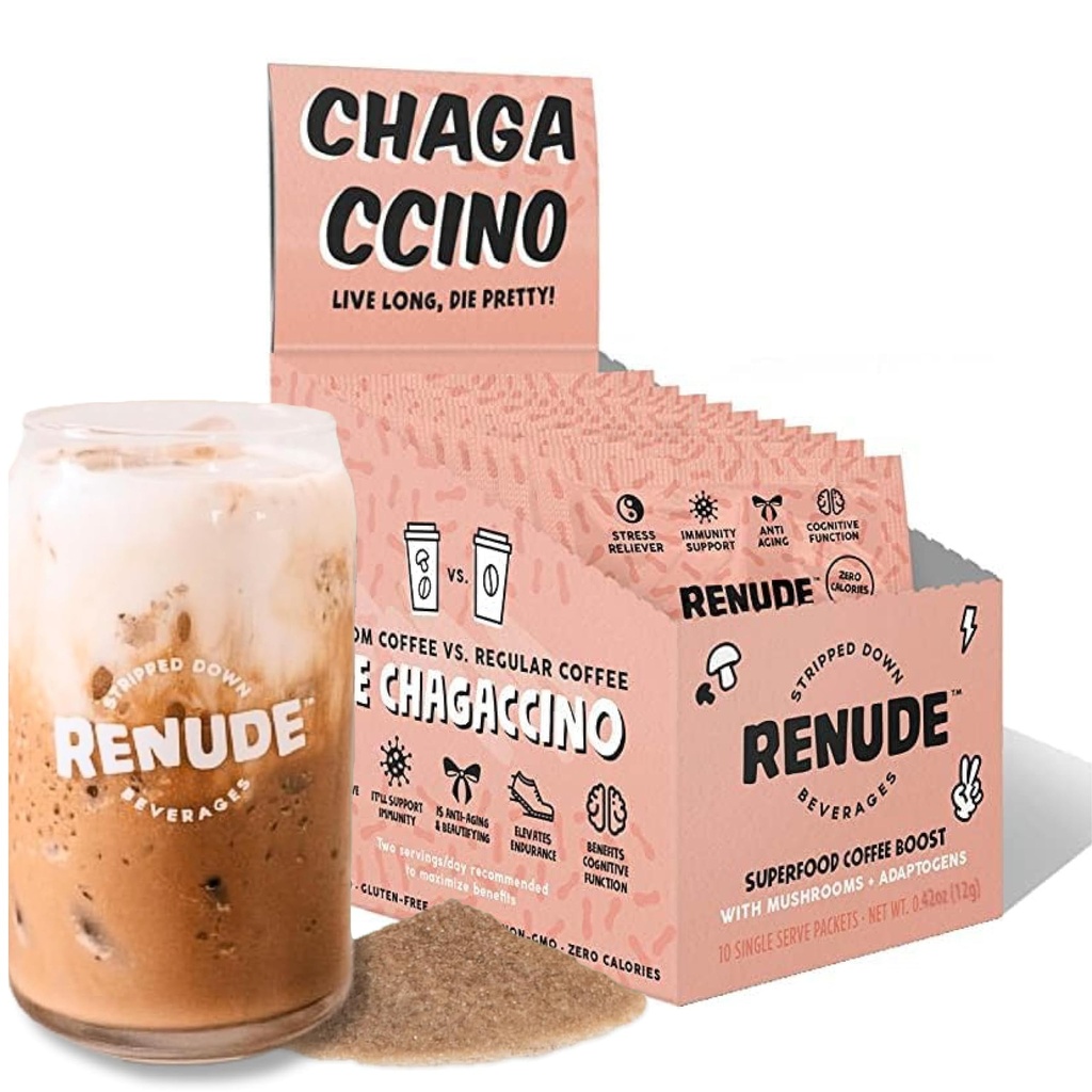 Renude Chagaccino - チャガマッシュルームパウダー、アダプトゲン、自然エネルギーと免疫サポート、ビーガン、ケト、ゼロカロリーキノコブレンドパウダー - 10サービング