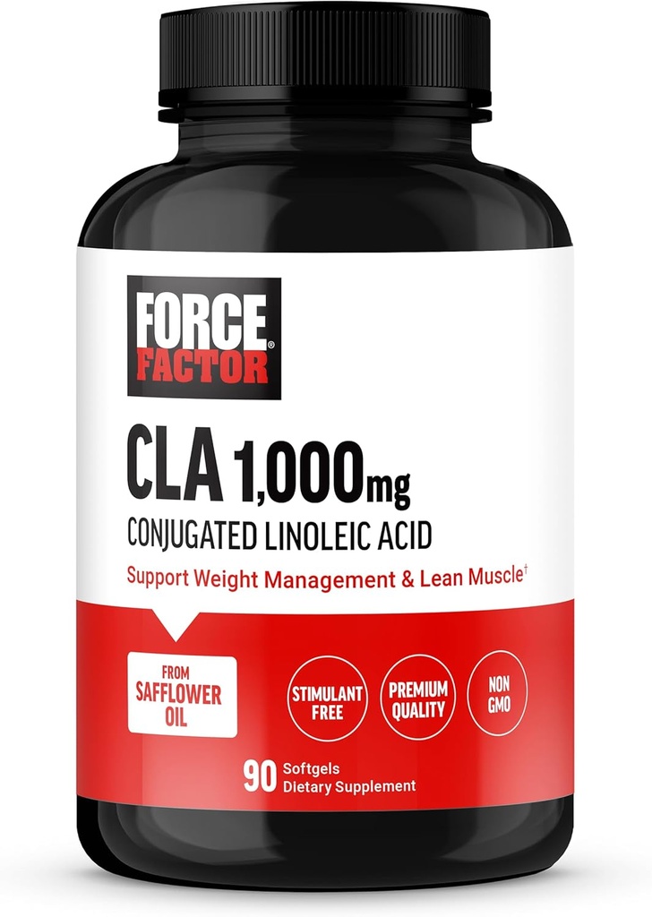フォースファクターCLAサプリメント、CLA 1000mg、ボディコンポジションとリーンマッスルマスをサポートするためのコンジュグリン酸、Safflower Oil、興奮剤フリー、非GMO、90 Softgels