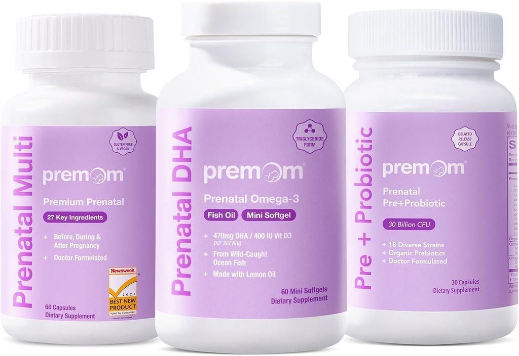 Premom の Prenatal のプロバイオティクス + Prenatal DHA の魚油 + Prenatal の方式のビタミン
