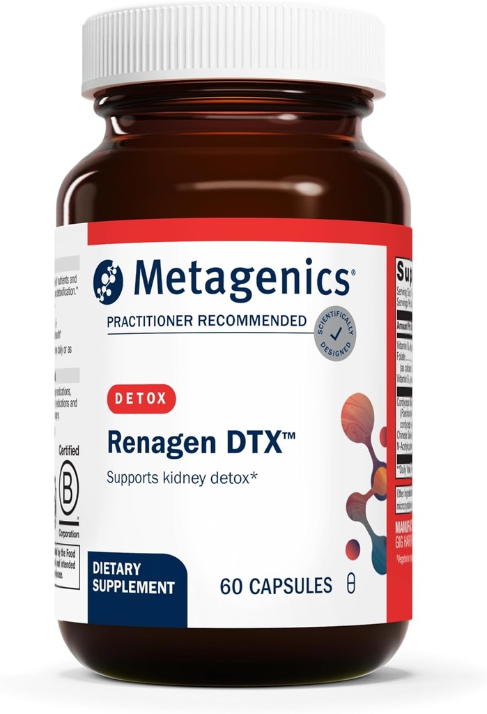 Metagenics Renagen DTX - 健康な腎臓解毒* - 心の健康のために* - ビタミンB6、葉酸塩、ビタミンB12およびコルディセプ - 栄養補助食品 - 非GMO -グルテンフリー - 60カプセル