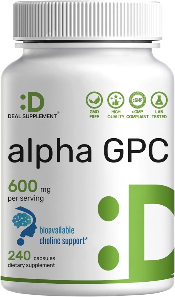 サービングあたりアルファGPC 600mg、240カプセル - 生体利用可能なコリン補充 - 記憶と焦点のための向知性脳の健康サプリメント - 非GMO、グルテンフリー