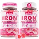 女性&男性のためのビーガン鉄サプリメントグミー - w /ビタミンC Folate B12 大人&子供用亜鉛、鉄欠乏症、エネルギーブースト、非便秘&味付け後、砂糖フリー2パック