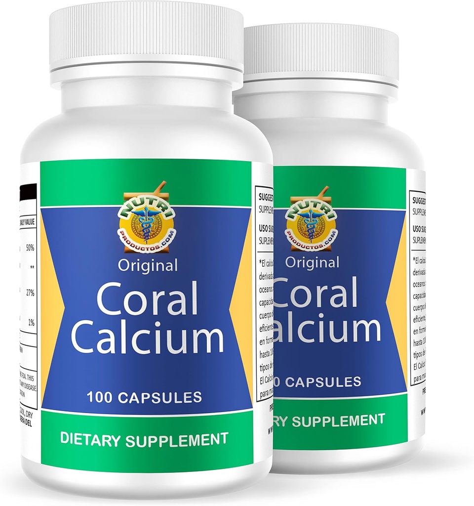 Calcio de Coral Set de 2 frascos con 100 capsulas CADA uno. Reforzado con Vitamina D y Magnesio. Combate: Cansancio, Dolor de huesos, 不眠症, Calambres, 関節炎. 100%ナチュラル。