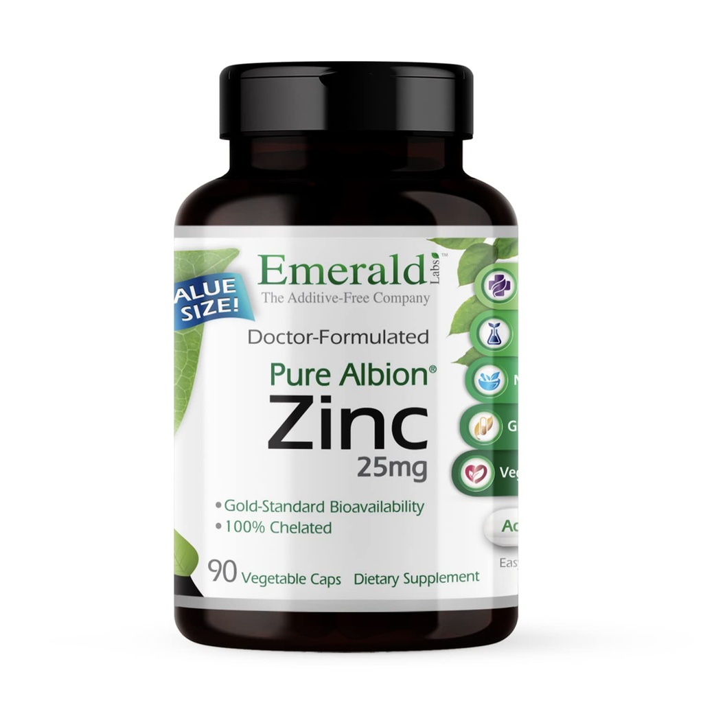 エメラルドラボ亜鉛25mg - 免疫サポート、消化の健康、酸化ストレスサポート - 亜鉛ビスグリシン - ビーガン&グルテンフリー - 90野菜カプセル