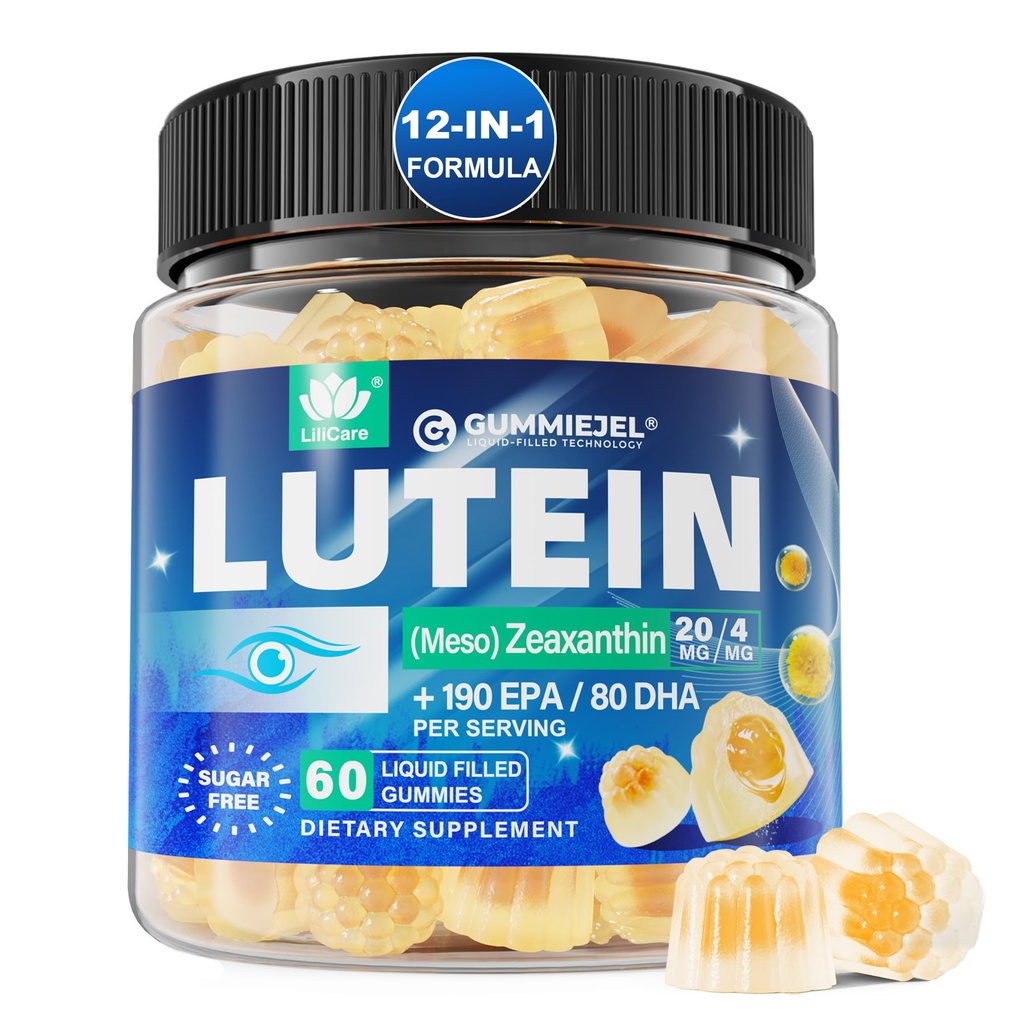 ルテイン20mg 40mgとゼアキサンチンは、眼のためのサプリメント, オメガとルテイングミー 3, サフラン, 亜鉛, ビルベリー & ビジョンサポートのためのゴジベリー - シニアのための目のビタミングミ - ビーガン, 砂糖無料, 60ct