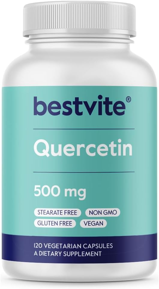 BESTVITE Quercetin 500mg (120 ベジタリアンカプセル) - なし 酸化ケイ素 - ビーガン - 非GMO - グルテンフリー